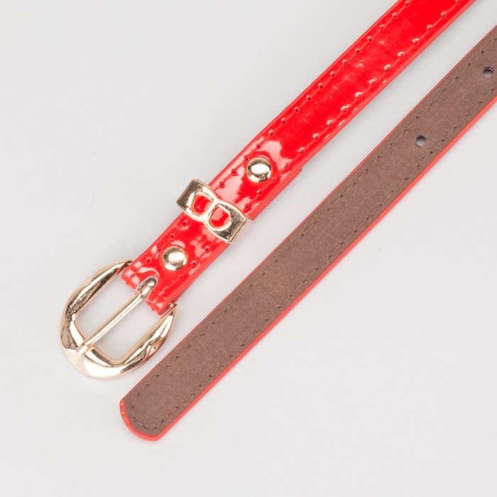 Ремень женский "Лилия", пряжка и хомут под золото, 2 строчки, цвет красный