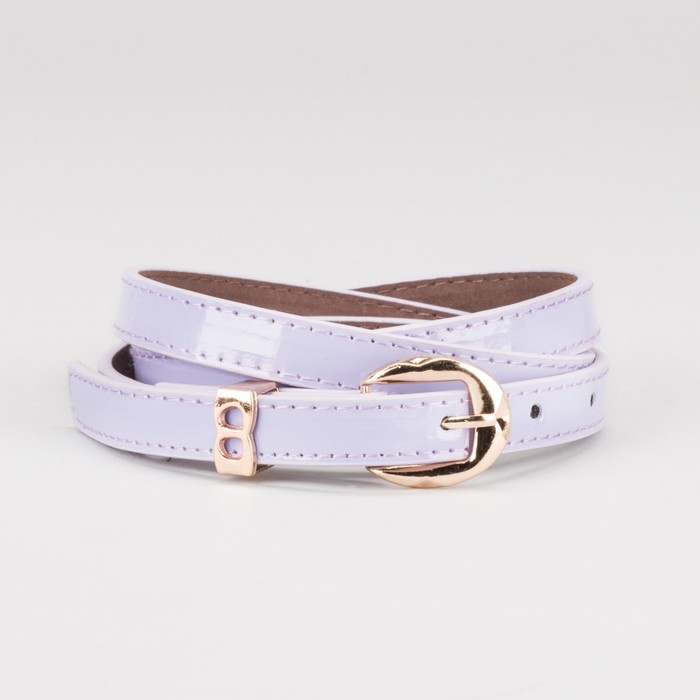 Ремень женский "Лилия", пряжка и хомут под золото, 2 строчки, цвет сиреневый