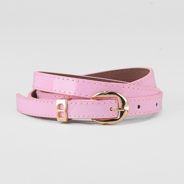 Ремень женский "Лилия", пряжка и хомут под золото, 2 строчки, цвет розовый