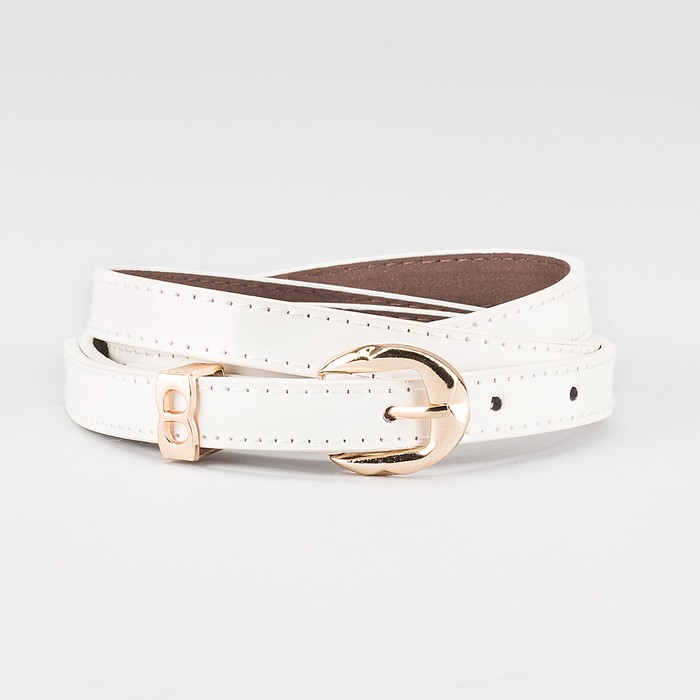 Ремень женский "Лилия", пряжка и хомут под золото, 2 строчки, цвет белый