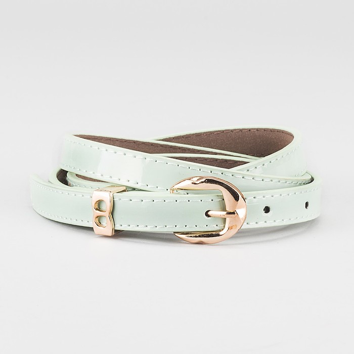 Ремень женский "Лилия", пряжка и хомут под золото, 2 строчки, цвет мятный