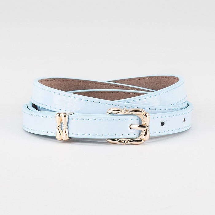 Ремень женский "Сара", пряжка и хомут под золото, 2 строчки,цвет голубой