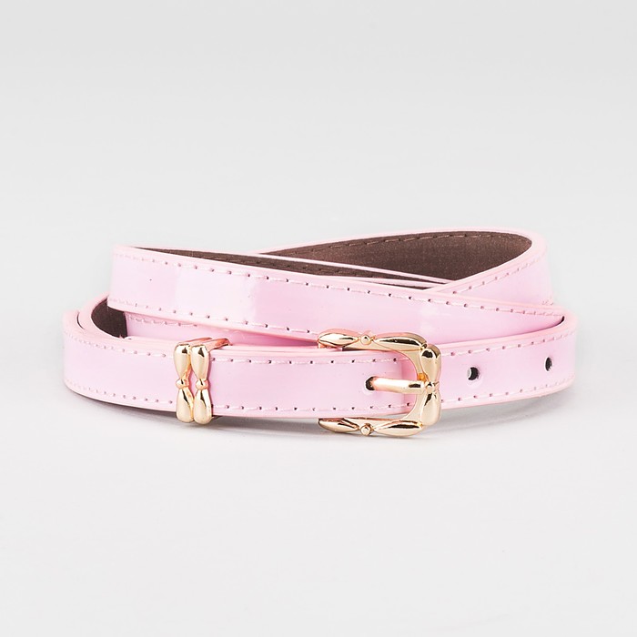 Ремень женский "Сара", пряжка и хомут под золото, 2 строчки,цвет розовый