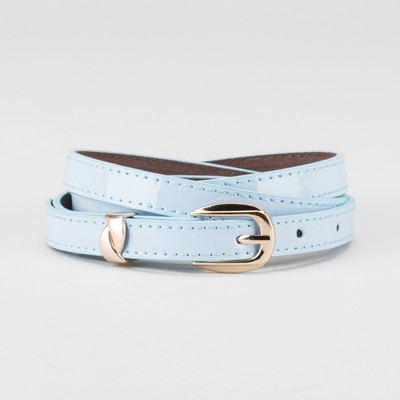 Ремень женский, ширина - 1,4 см, пряжка золото, 2 строчки, цвет голубой
