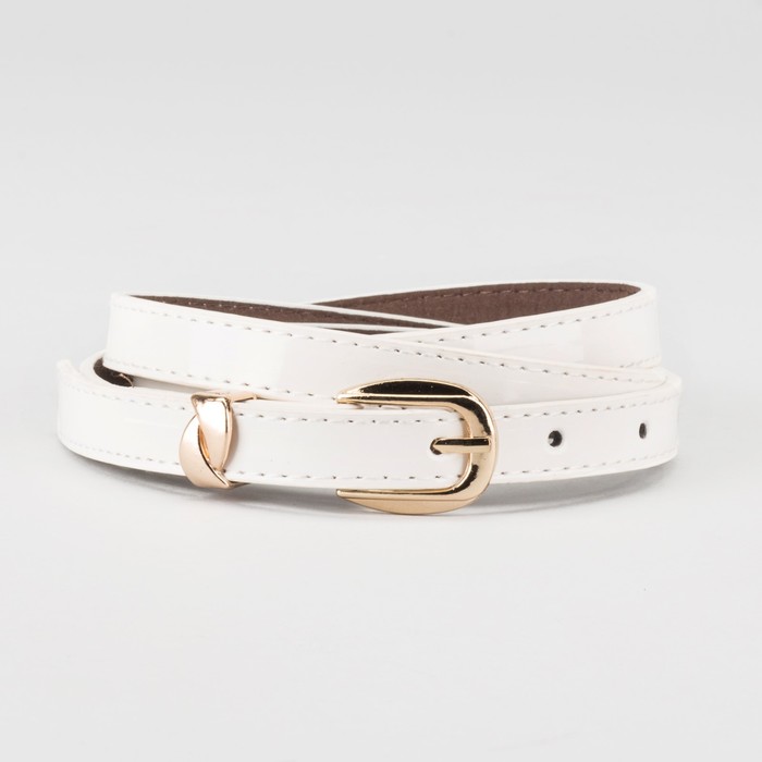 Ремень женский "Саммер", пряжка и хомут под золото, 2 строчки, цвет белый