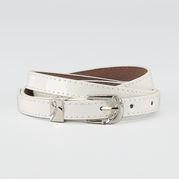 Ремень женский "Вера", пряжка и хомут под металл, 2 строчки, цвет белый
