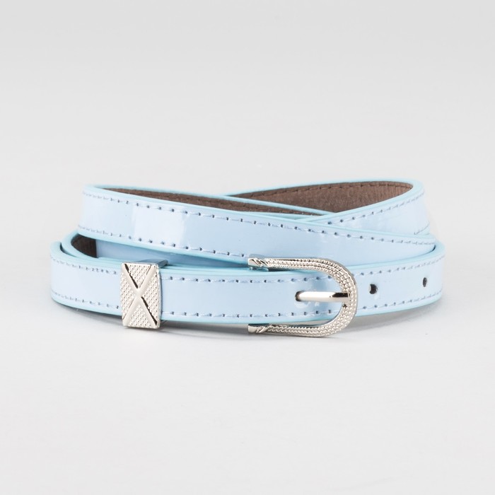 Ремень женский "Амелия", пряжка и хомут под металл, 2 строчки, цвет голубой