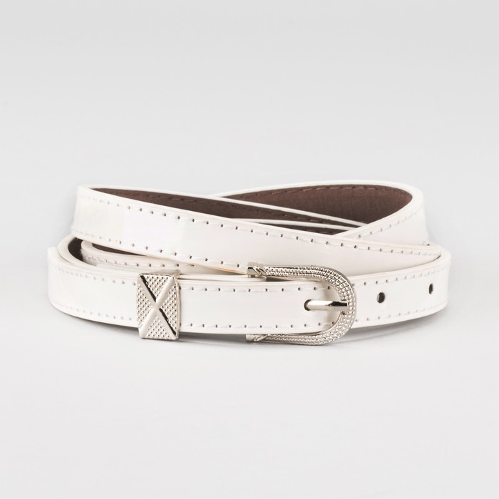 Ремень женский "Амелия", пряжка и хомут под металл, 2 строчки, цвет белый