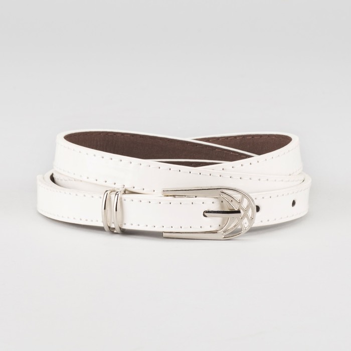 Ремень женский "Муза", пряжка и хомут под металл, 2 строчки, цвет белый
