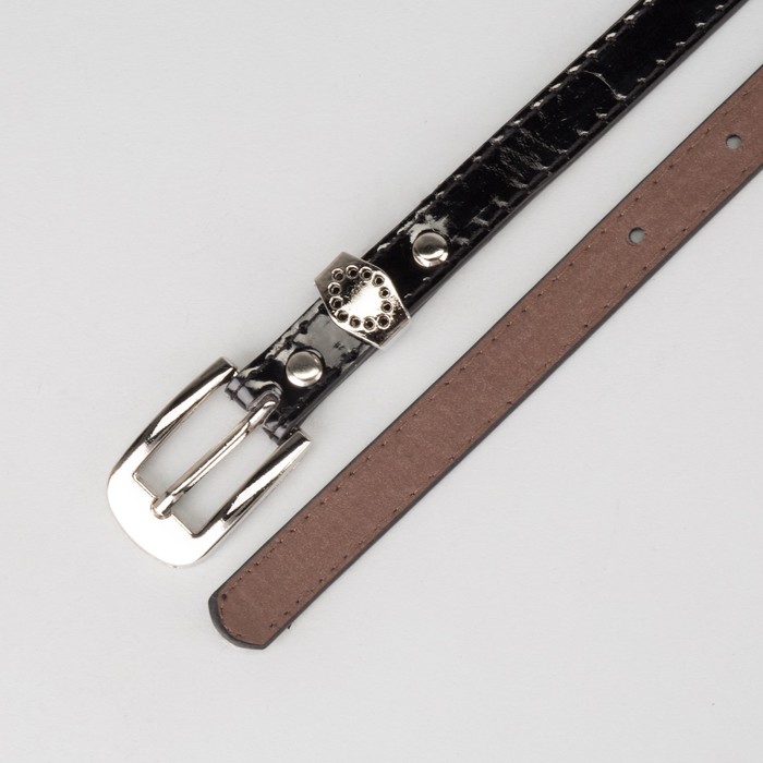 Ремень женский "Глория", пряжка и хомут под металл, 2 строчки, цвет чёрный