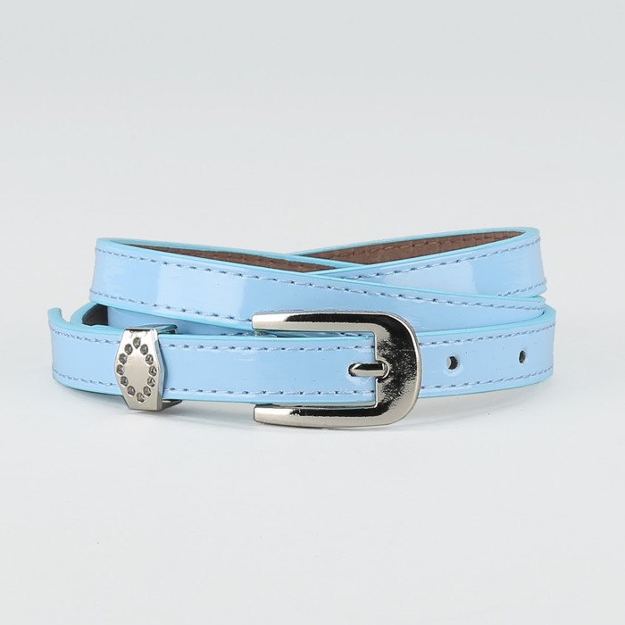 Ремень женский "Глория", пряжка и хомут под металл, 2 строчки, цвет голубой