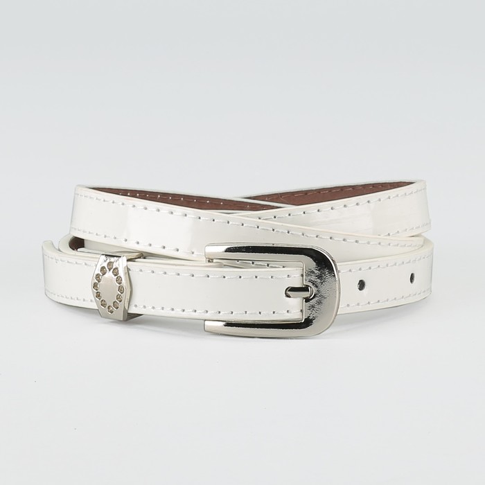 Ремень женский "Глория", пряжка и хомут под металл, 2 строчки, цвет белый