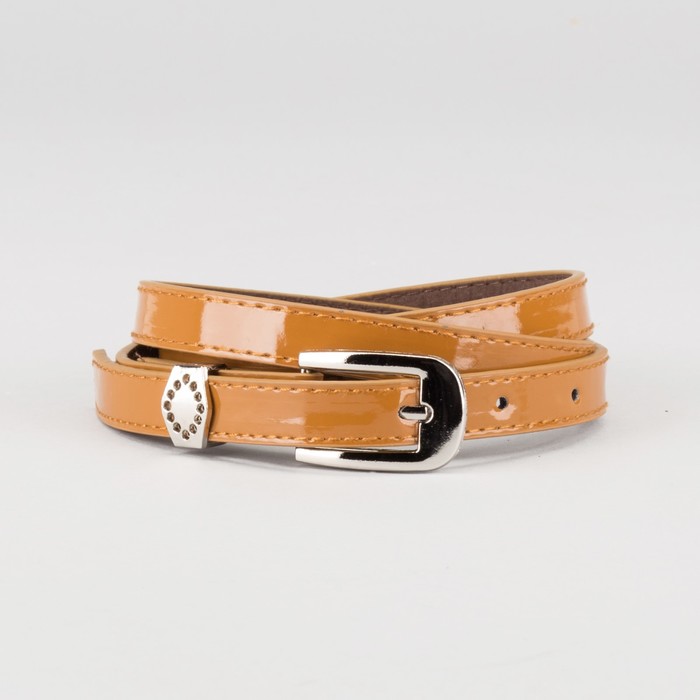 Ремень женский "Глория", пряжка и хомут под металл, 2 строчки, цвет коричневый