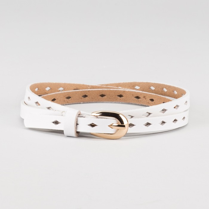 Ремень женский "Белла", гладкий, пряжка под золото, цвет белый