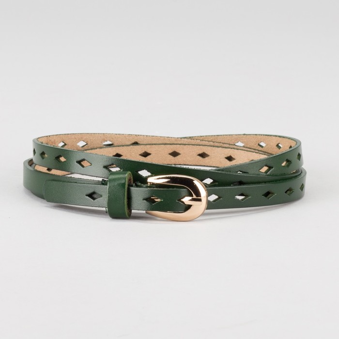 Ремень женский "Белла", гладкий, пряжка под золото, цвет зелёный