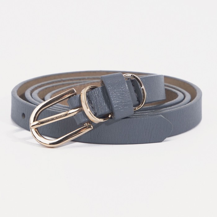 Ремень женский "Дени", гладкий, пряжка и хомут под золото, цвет серый