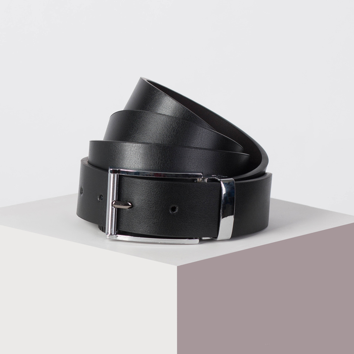 Ремень мужской "Том", гладкий, винт, пряжка-перевёртыш тёмный металл, цвет чёрный/коричневый