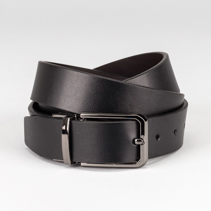 Ремень мужской "Майк", гладкий, винт, пряжка-перевёртыш тёмный металл, цвет чёрный/коричневый