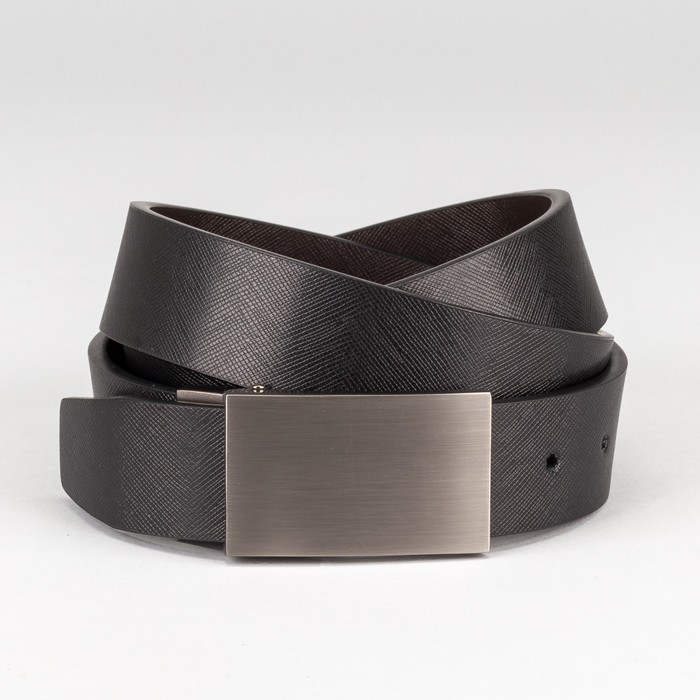 Ремень мужской "Кевин", пряжка на прокол матовый металл, чёрный/коричневый