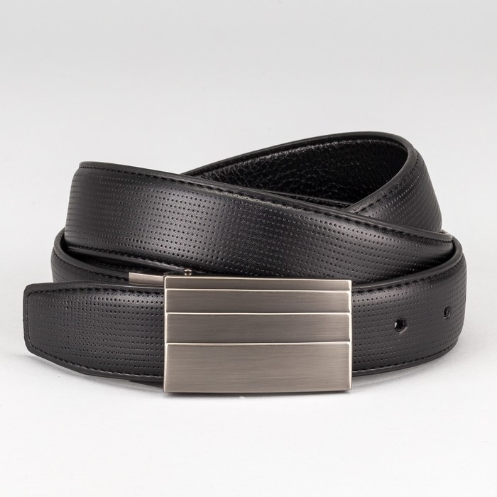 Ремень мужской "Макс", пряжка на прокол матовый металл, цвет чёрный