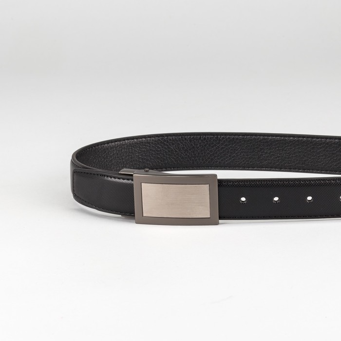 Ремень мужской "Лаки", пряжка на прокол матовый металл, цвет чёрный