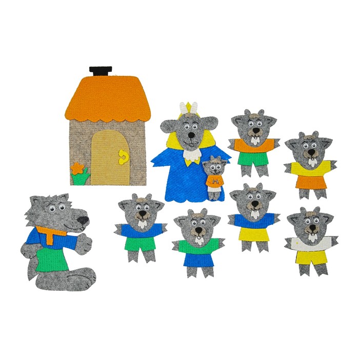 Набор дидактический "Волк и 7 козлят" с игровым полем, 11 деталей