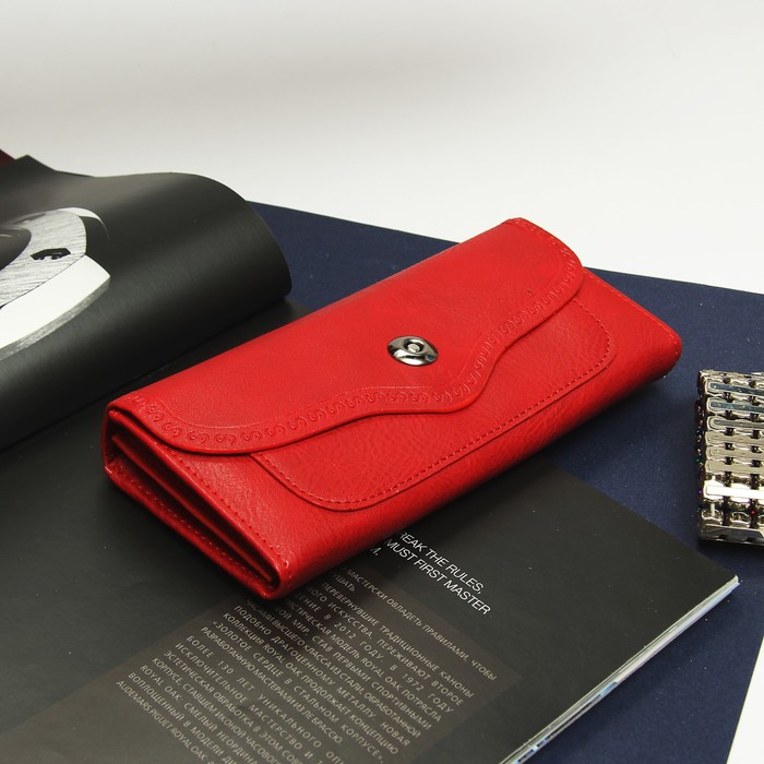 Кошелёк женский, 6 отделов, отдел для кредиток и монет, цвет красный