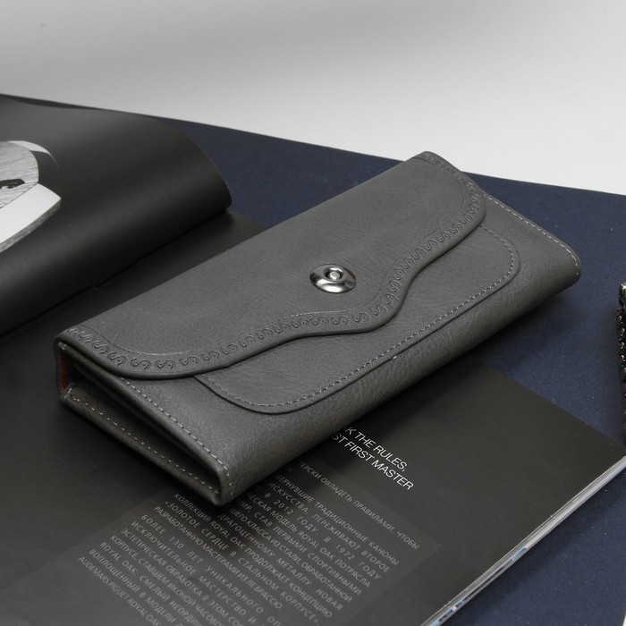 Кошелёк женский, 6 отделов, отдел для кредиток и монет, цвет серый