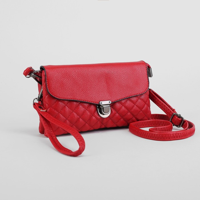 Клатч женский на молнии, 3 отдела, с ручкой, длинный ремень, цвет красный