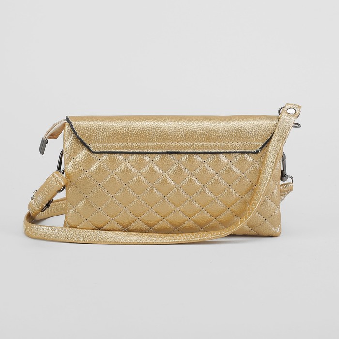 Клатч женский на молнии, 3 отдела, с ручкой, длинный ремень, цвет золотой