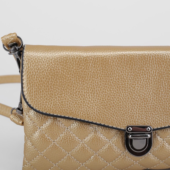 Клатч женский на молнии, 3 отдела, с ручкой, длинный ремень, цвет золотой