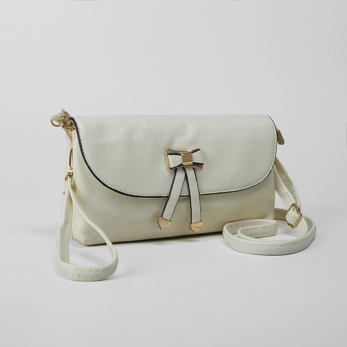 Клатч женский на молнии, 3 отдела, с ручкой, наружный карман, длинный ремень, цвет бежевый