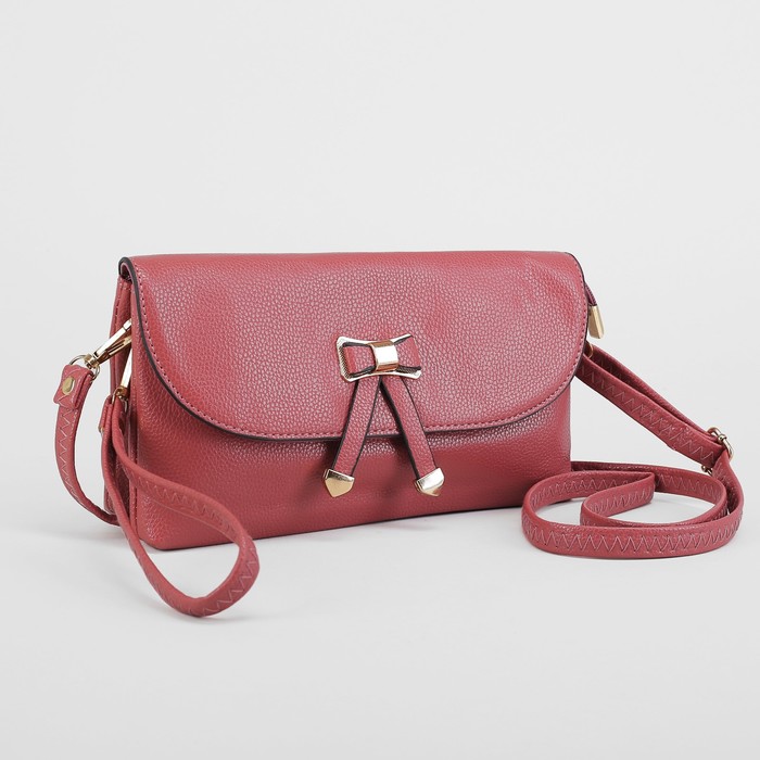 Клатч женский на молнии, 3 отдела, с ручкой, наружный карман, длинный ремень, цвет терракот