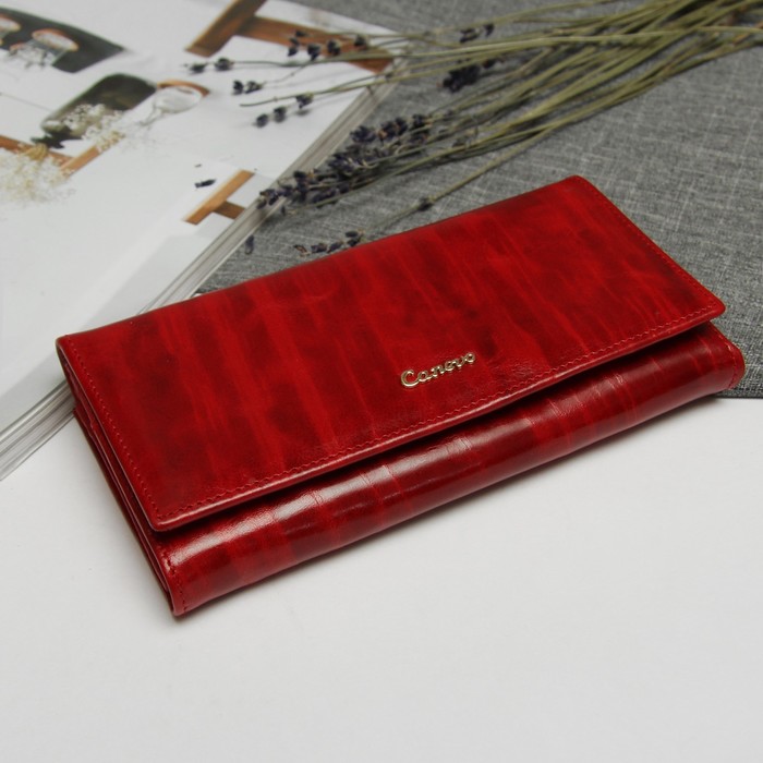 Кошелёк женский на клапане, 2 отдела рамка, отдел для карт, цвет красный