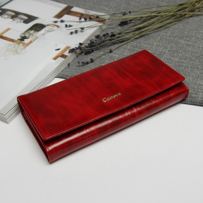 Кошелёк женский, 2 отдела рамка, отдел для кредиток, цвет красный