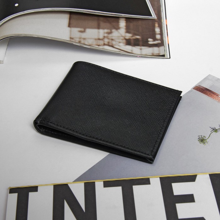 Портмоне мужское, отдел, для карт, сафьян матовый, цвет чёрный