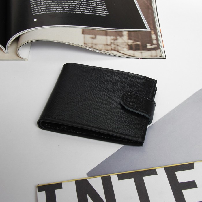 Портмоне мужское Textura, 1 отдел, для карт и монет, сафьян матовый, цвет чёрный