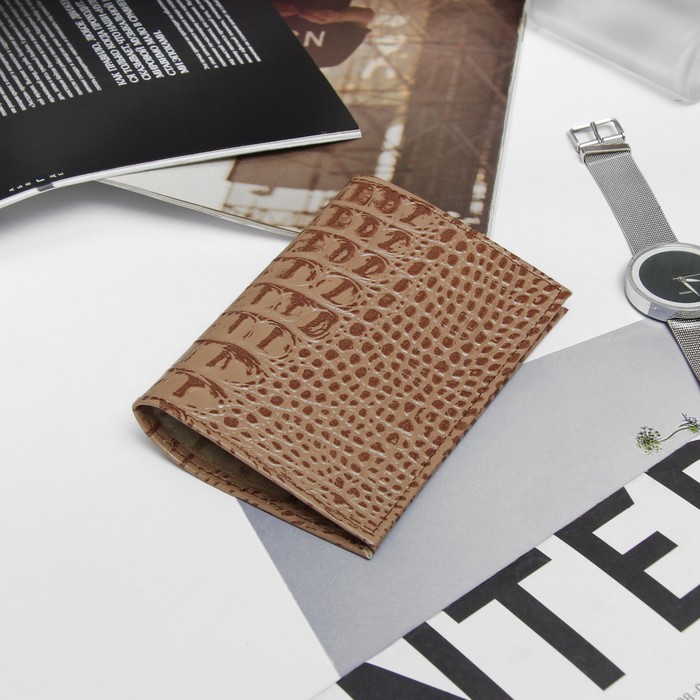 Обложка для паспорта, 5 карманов для карт, цвет бежевый кайман