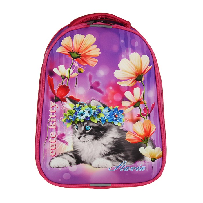 Рюкзак каркасный Stavia 38*30*16 эргономичная спинка, для девочки «Котенок в венке» 8047Б розовый