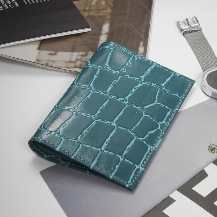 Обложка для паспорта Textura, 5 карманов для карт, цвет скат бирюзовый