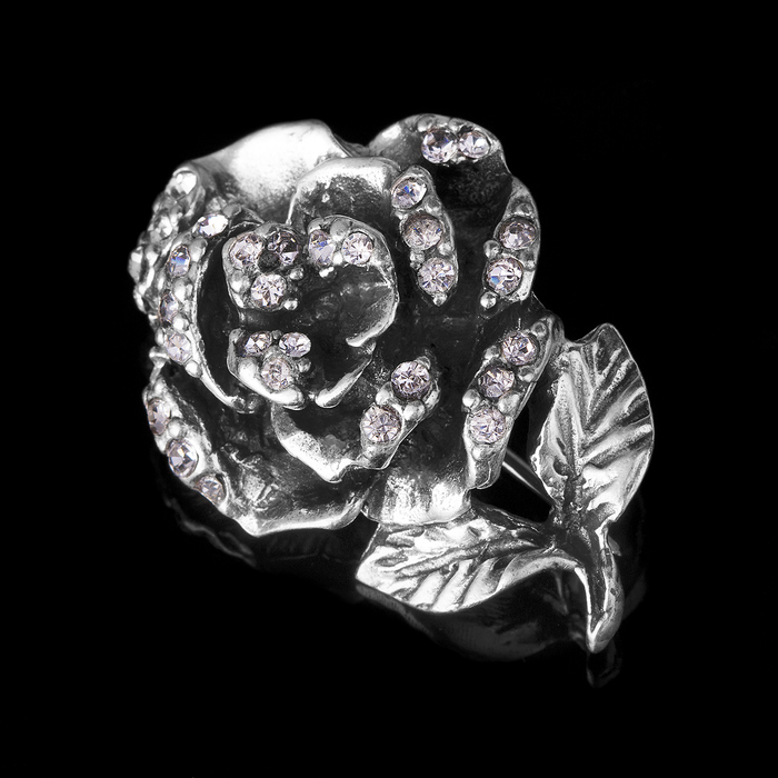 Брошь бижар "Розочка", цвет белый в чернёном серебре