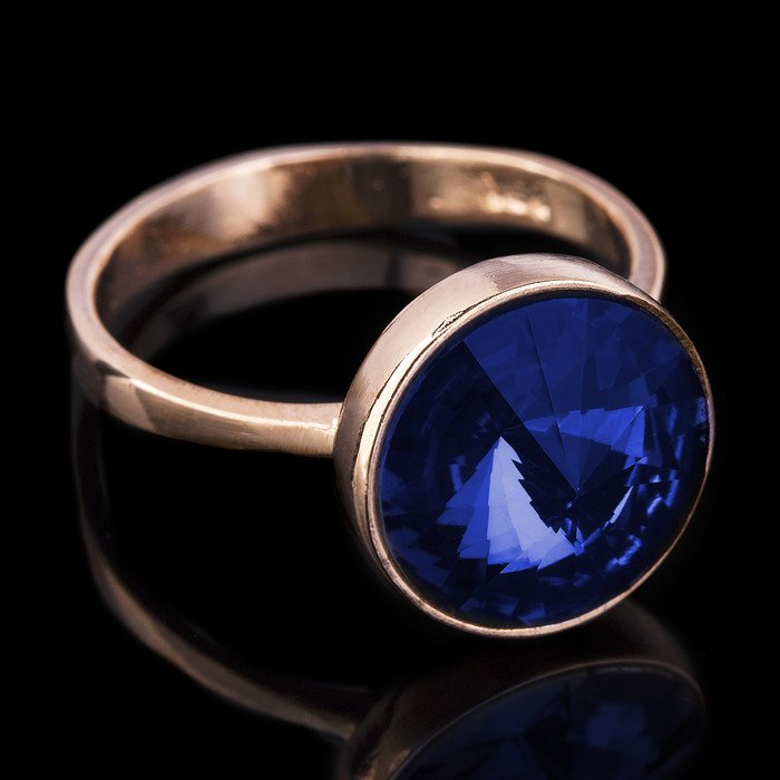 Кольцо бижар "Ночь", размер 18, цвет синий в золоте