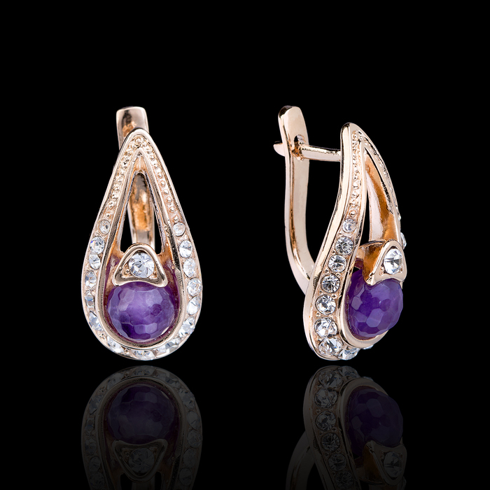 Серьги бижар "Легенда" аметист, цвет бело-фиолетовый в золоте