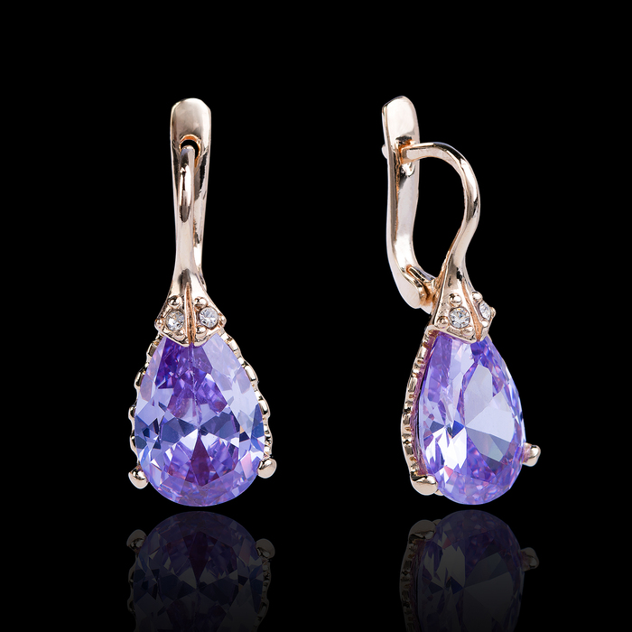 Серьги бижар "Слеза", цвет сиреневый в золоте