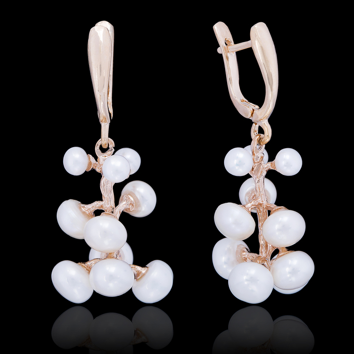 Серьги бижар "Каприз-2" жемчуг речной, цвет белый в золоте