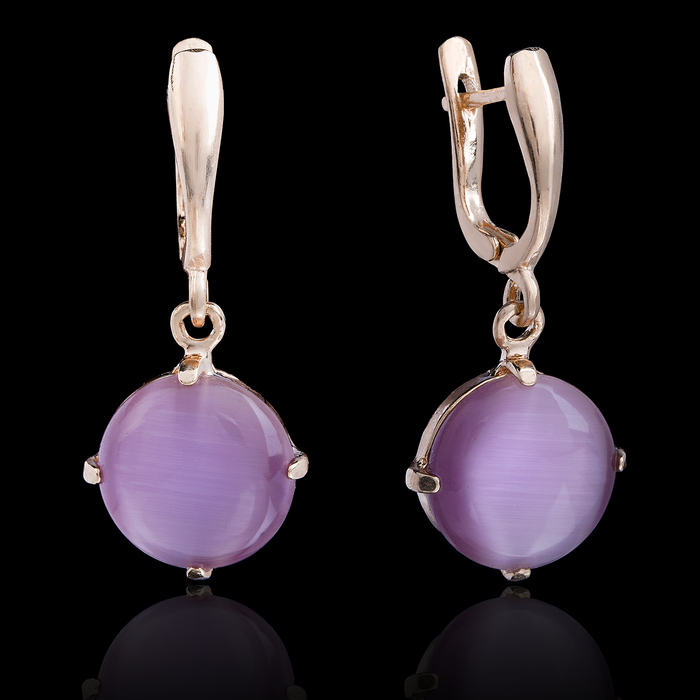 Серьги бижар "Альба" улексит, цвет сливовый в золоте