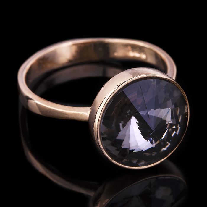 Кольцо бижар "Ночь", размер 18, цвет серый в золоте