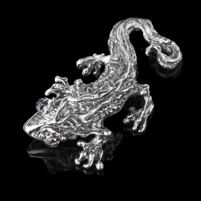 Брошь бижар "Игуана", цвет бензиновый в чернёном серебре