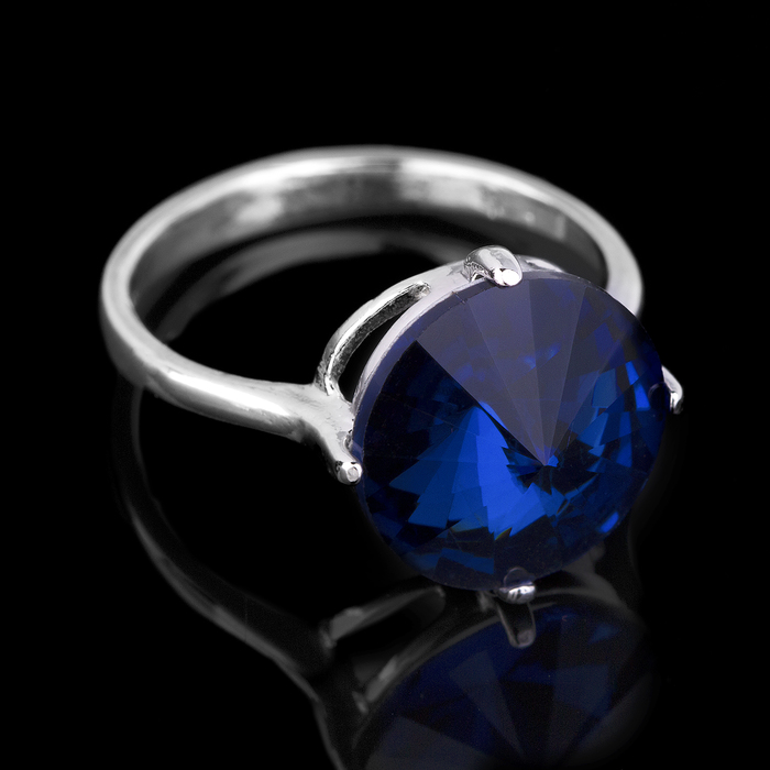 Кольцо бижар "Холод", размер 17,5, цвет синий в серебрении с родированием