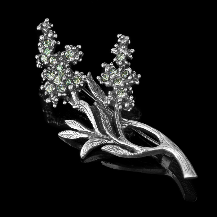 Брошь бижар "Мимоза", цвет зелёный в чернёном серебре